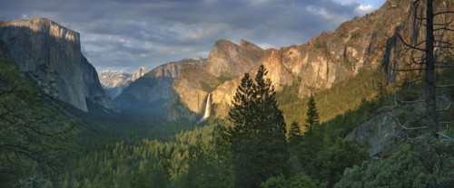 Rocky mountains overlooking rural valley