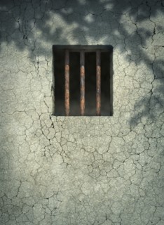 Bars on window of dilapidated wall