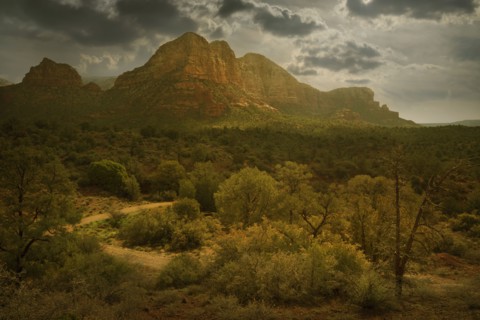 Cliffs overlooking rural landscape