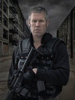 Caucasian policeman on city street