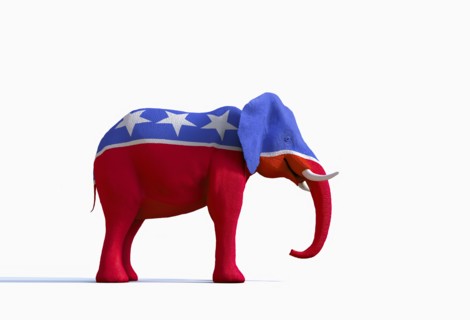 Elephant statue painted red