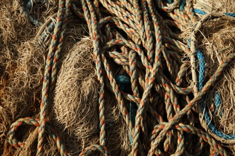 Ropes stacked on hay