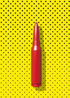 Close up of red bullet casing on polka dot background