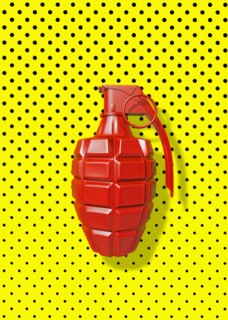 Close up of red grenade on polka dot background