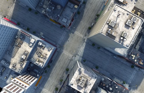 Aerial view of New York City intersection