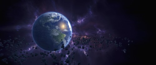 Earth and debris in outer space