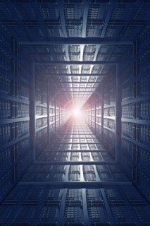 Light shining from computer servers