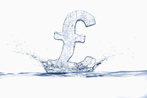 Water droplets splashing from ice British pound symbol