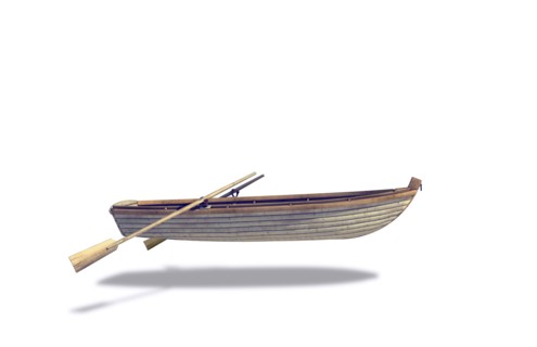 Rowboat and oars floating in white background