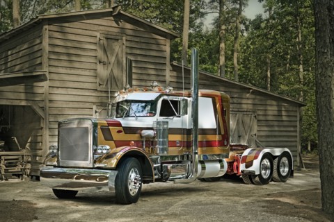 Semi-truck at barn