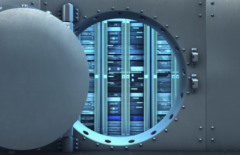 Open vault door revealing computer servers