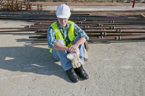 worker taking break in construction site