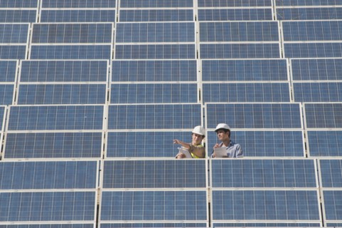 two engineers in solar power plant