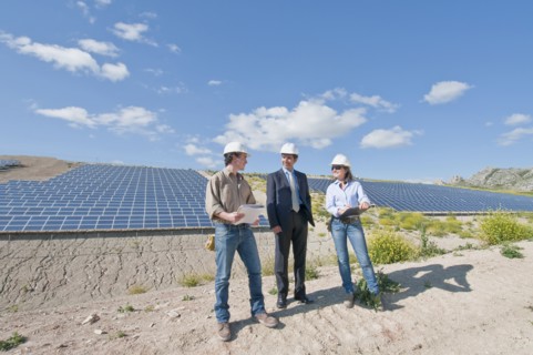 engineers and businessman in solar plant