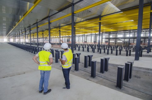 Workers examining warehouse
