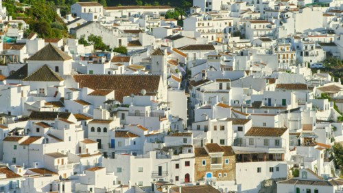 Aerial view of white buildings in cityscape