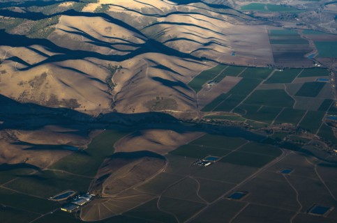 Aerial view of hills in rural landscape