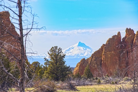 Mountain behind rock formations