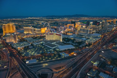 Aerial view of illuminated cityscape