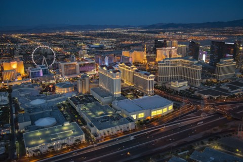 Aerial view of illuminated cityscape