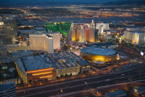 Aerial view of illuminated cityscape