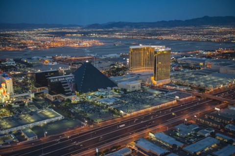 Aerial view of illuminated cityscape
