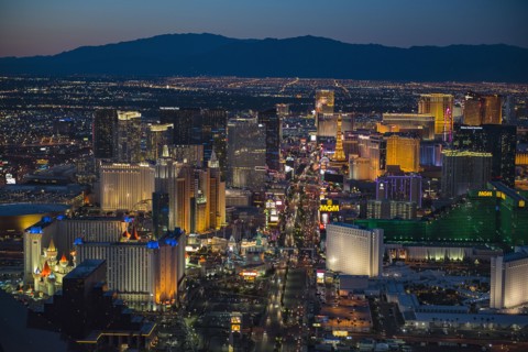 Aerial view of illuminated cityscape