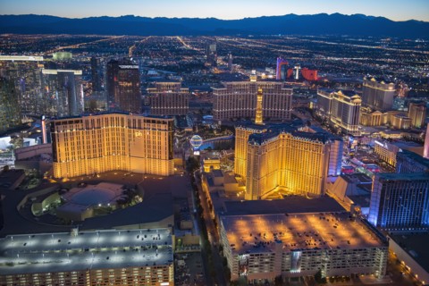 Aerial view of illuminated cityscape