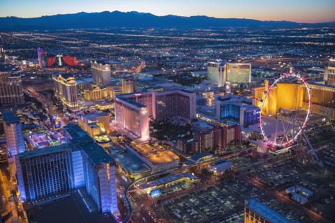 Aerial view of illuminated cityscape