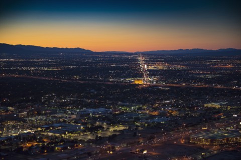 Aerial view of illuminated cityscape