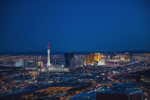 Aerial view of illuminated cityscape