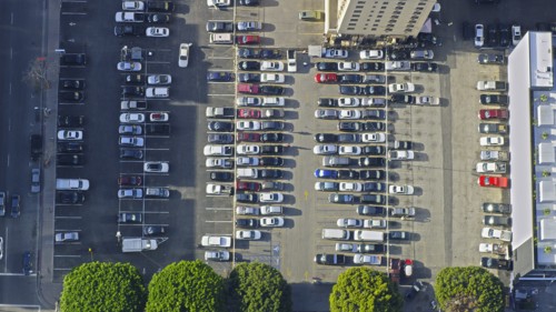 Aerial view of cars in parking lot