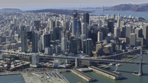 Aerial view of urban waterfront