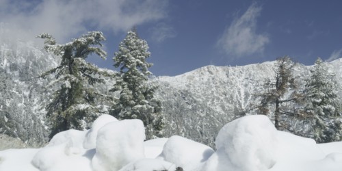 Snow in mountain landscape