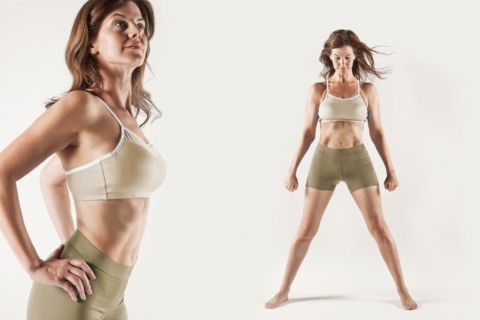 Caucasian woman wearing workout clothes