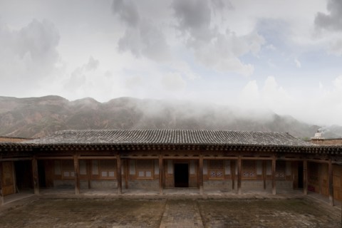 Remote monastery and cloudy sky