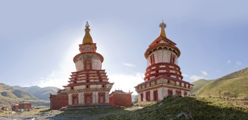 Ornate traditional towers in remote landscape