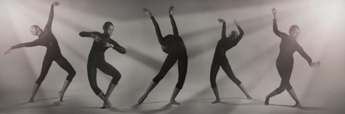 Multiple exposure of Mixed Race woman dancing