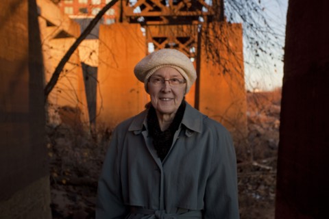 Portrait of smiling Caucasian woman outdoors