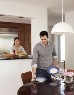 Couple preparing dinner together