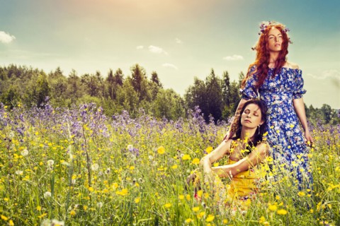 Caucasian women in rural field