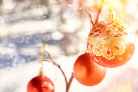 Christmas ornaments in so snow