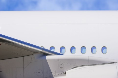 Wing and windows on airplane