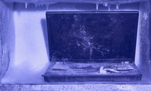 Frozen broken laptop computer