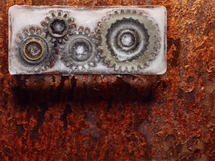 Gears frozen in ice