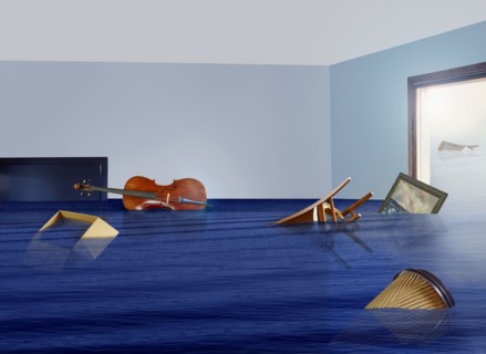 Flooding in livingroom of house