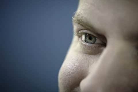 Close up of Caucasian man's eye