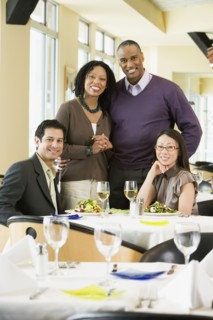 Two couples at restaurant