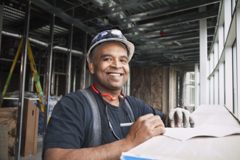 Mixed race worker on construction site