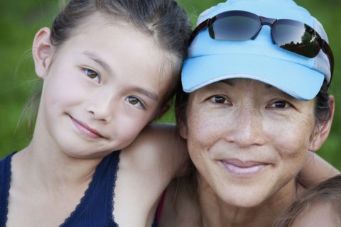 Japanese mother and daughter smiling